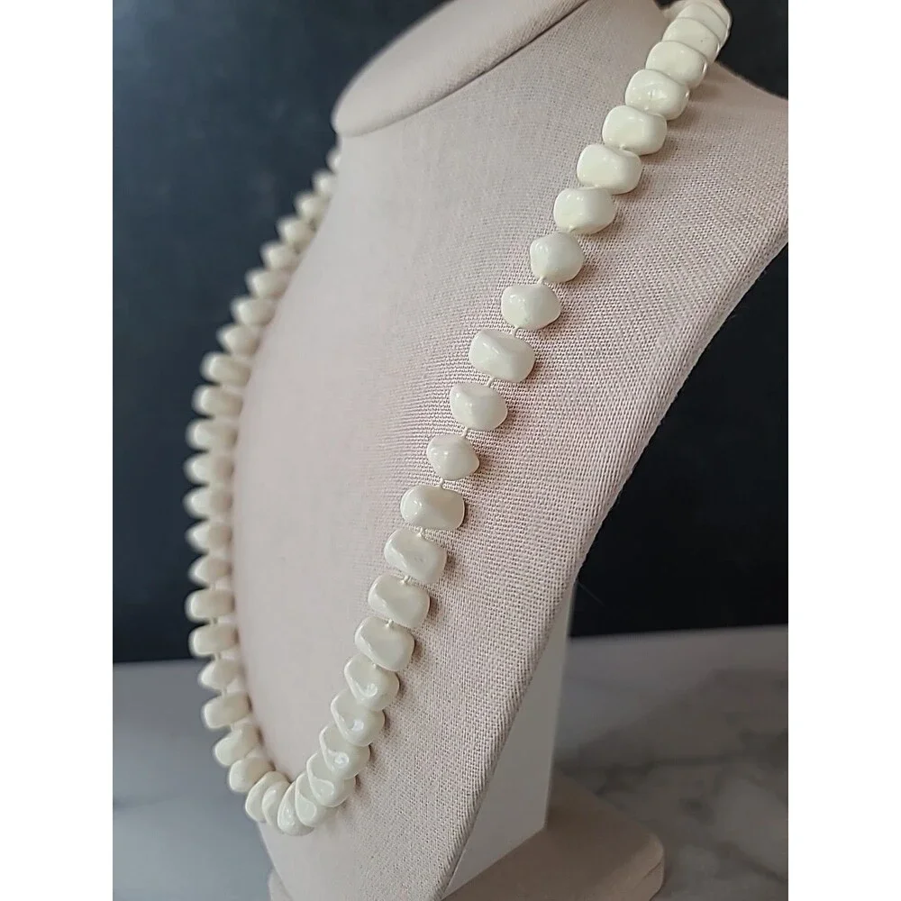 White Enamel Beaded Necklace, Vintage Costume Jewelry, READ DESCRIPTION